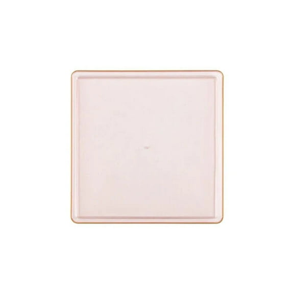 The Edge Collection 7.75" Transparent Pink with Gold Rim Square Plastic Appetizers Plates:60CT