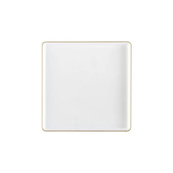 The Edge Collection 7.75" Transparent White with Gold Rim Square Plastic Appetizers Plates:120CT