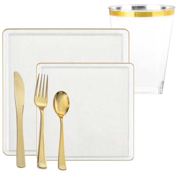 The Edge Collection Elegant Clear with Gold Rim Square Dinner Tableware ...