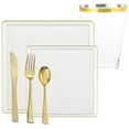 thumbnail image 1 of The Edge Collection Elegant Clear with Gold Rim Square Dinner Tableware COMBO Set: 20 Servings, 1 of 6