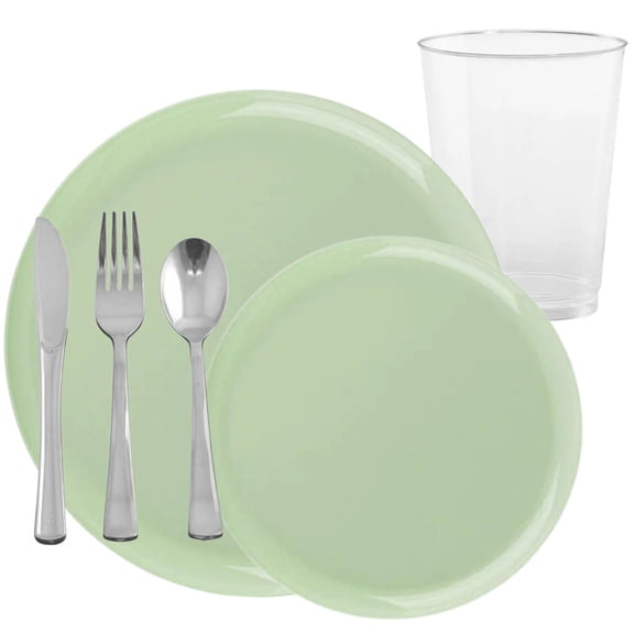 The Edge Collection Elegant Mint Green Disposable 420Pcs Plastic Dinner Tableware COMBO Set for 60 Person Serving