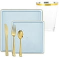 thumbnail image 1 of The Edge Collection Elegant Transparent Blue with Gold Rim Square Dinner Tableware COMBO Set: 20 Servings, 1 of 6