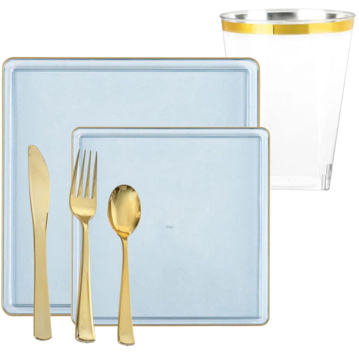 The Edge Collection Elegant Transparent Blue with Gold Rim Square ...