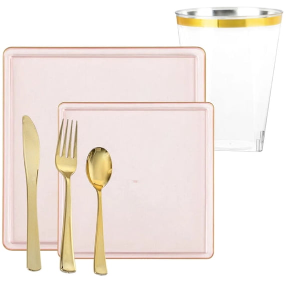 The Edge Collection Elegant Transparent Pink with Gold Rim Square ...