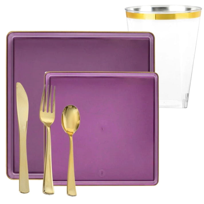 The Edge Collection Elegant Transparent Purple with Gold Rim Square ...