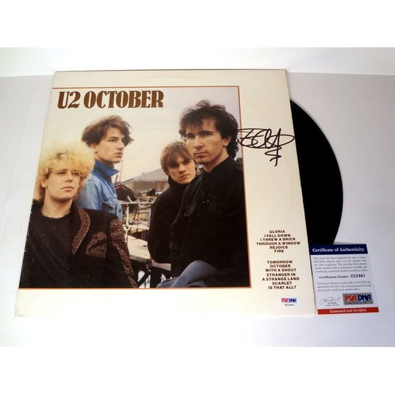 The Edge U2 Signed Autograph October Vinyl Record Album PSA/DNA COA