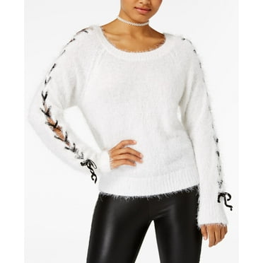 The Edit By Seventeen Chenille Lace-Up Sweater Juniors L White MSRP $77
