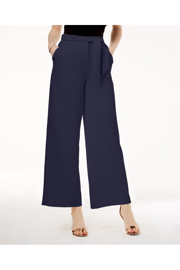 The Edit By Seventeen Juniors Belted Crepe Wide Leg Pants Navy 9