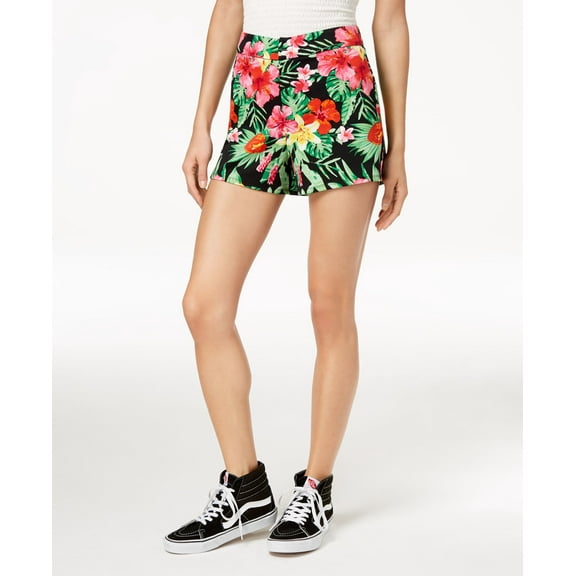 The Edit By Seventeen Juniors Floral Print High Waist Shorts Black Multi 1