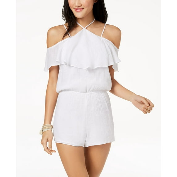 The Edit By Seventeen Juniors Gauzy Ruffle Romper White L