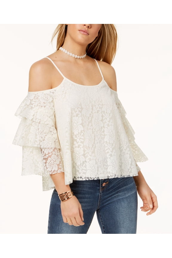 The Edit By Seventeen Juniors Lace Cold Shoulder Top Cream S