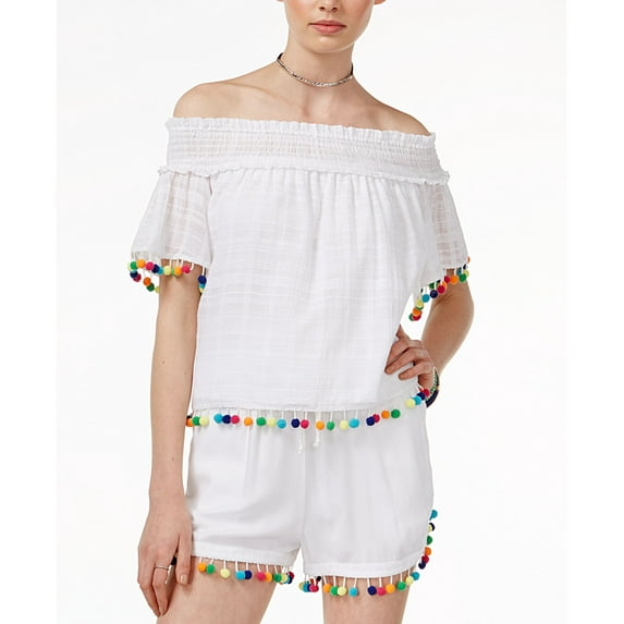 The Edit By Seventeen Juniors' Off-The-Shoulder Top (White, XL)