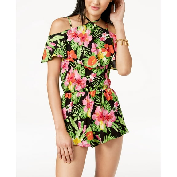 The Edit By Seventeen Juniors Printed Cold Shoulder Romper Black Multi S