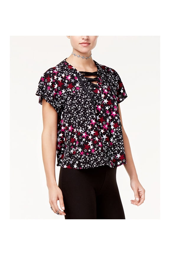 The Edit By Seventeen Juniors Star Print Lace Up Top Multi M