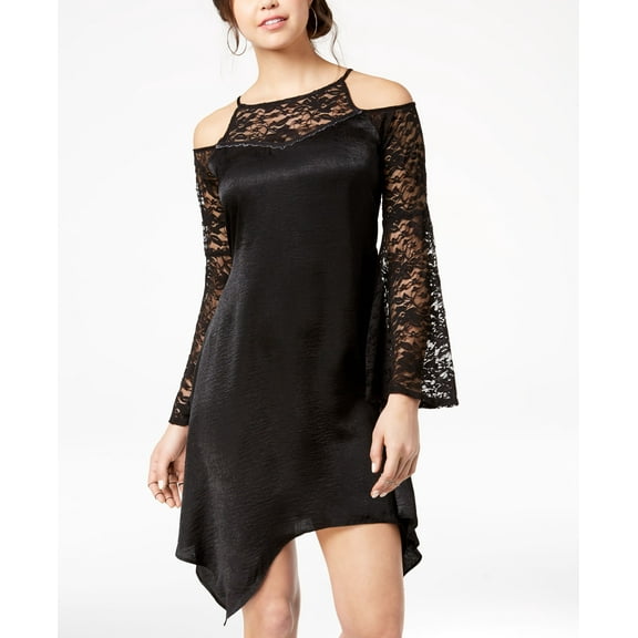 The Edit By Seventeen Lace-Trimmed Cold-Shoulder Dress Juniors S Black $77
