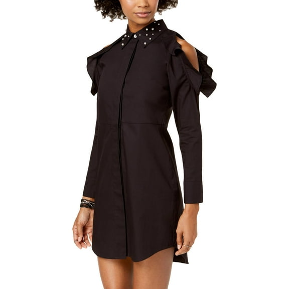 The Edit Womens Juniors Cold Shoulder Above Knee Shirtdress Black 5