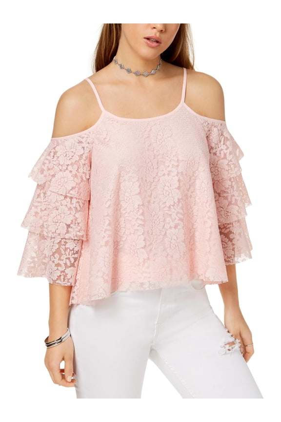 Womens Juniors Lace Cold Shoulder Blouse
