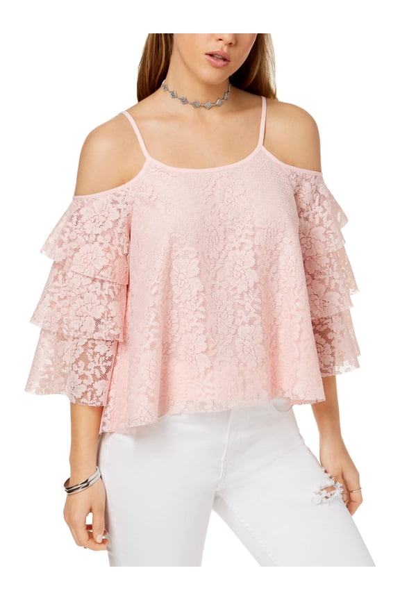 Womens Juniors Lace Cold Shoulder Camisole Top Pink M