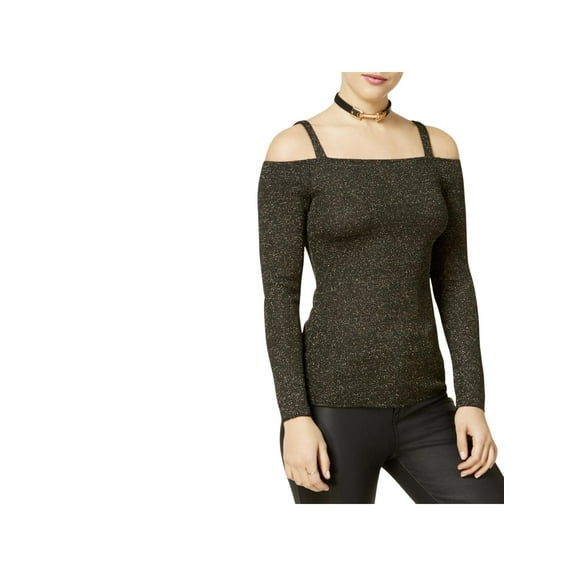 The Edit Womens Juniors Metallic Cold Shoulder Pullover Sweater