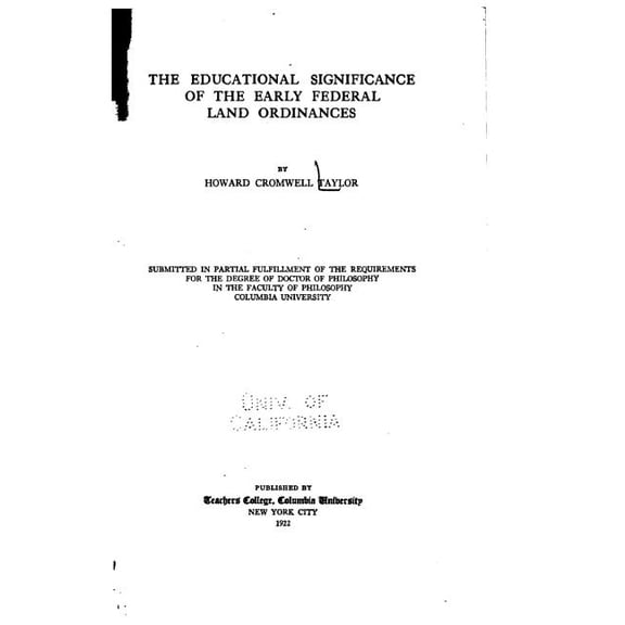 The Educational Significance of the Early Federal Land Ordinances (Paperback)
