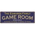 thumbnail image 1 of The Edwards Family Gift Blue Game Room Metal 6x18 Sign 206180037633, 1 of 1
