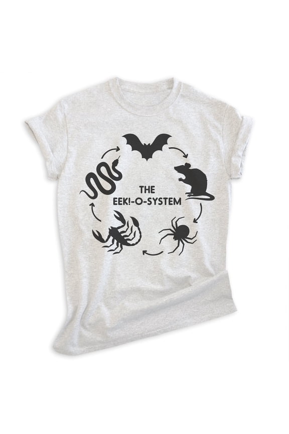 The Eekosystem T-shirt, Unisex Women's Men's, Ecosystem Scorpion Snake Spider Scary Insect Reptile, Heather Ash, X-Small