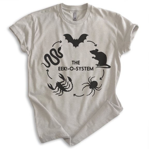 The Eekosystem T-shirt, Unisex Women's Men's, Ecosystem Scorpion Snake Spider Scary Insect Reptile, Light Silk Gray, X-Large