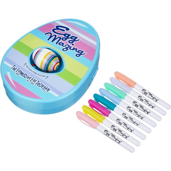 The Eggmazing Egg Decorator Easter Egg Decorator Kit - Arts and Crafts Set - Includes Egg Decorating Spinner and 8 Colorful Quick Drying Non Toxic Markers (Purple)