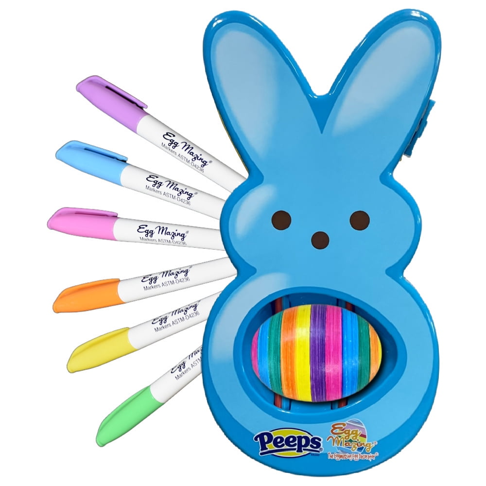 The Eggmazing Egg Decorator - Peeps Bunny - Arts and Craft Set Includes 6 Colorful Quick Drying, Non-Toxic Markers - Blue