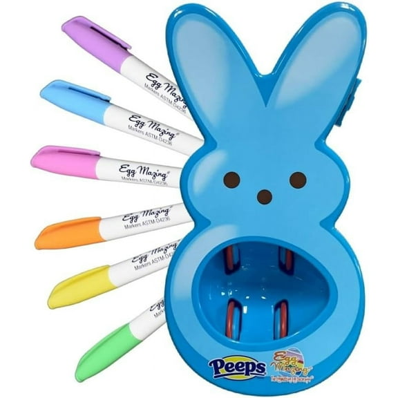 The Eggmazing Egg Decorator - Peeps Bunny - Arts and Craft Set Includes 6 Colorful Quick Drying, Non-Toxic Markers - Blue