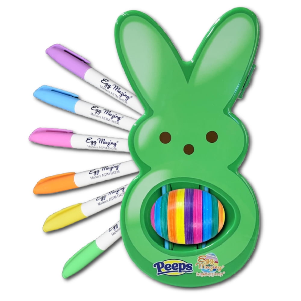 The Eggmazing Egg Decorator - Peeps Bunny - Arts and Craft Set Includes 6 Colorful Quick Drying, Non-Toxic Markers - Green