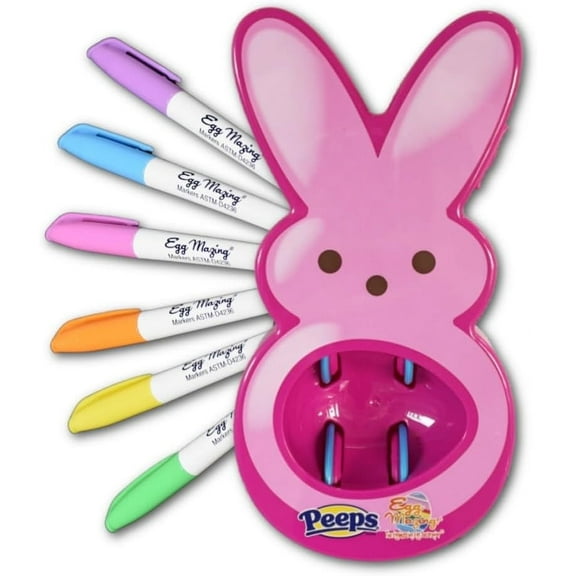 The Eggmazing Egg Decorator - Peeps Bunny - Easter Egg Decorator Includes 6 Colorful Markers - Pink
