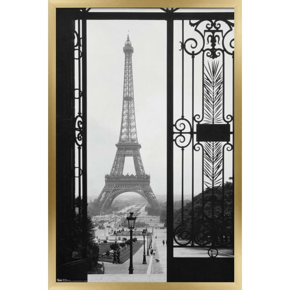 The Eiffel Tower - Gate View Wall Poster, 22.375" x 34", Framed