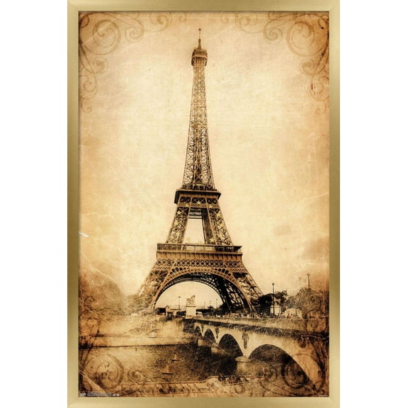 The Eiffel Tower - Rustic Wall Poster, 14.725" x 22.375", Framed