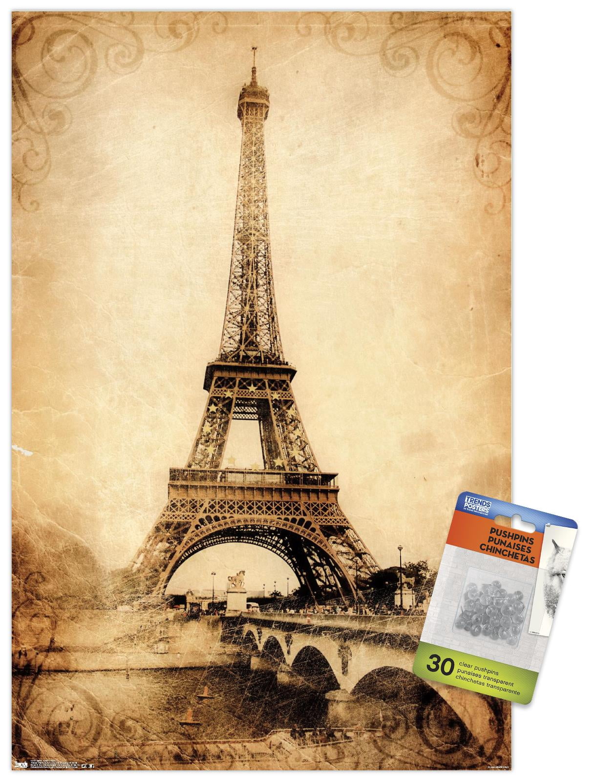The Eiffel Tower - Rustic Wall Poster with Push Pins, 14.725" x 22.375"