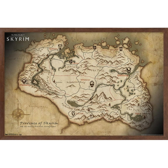 The Elder Scrolls V: Skyrim - Map Wall Poster, 14.725" x 22.375" Framed