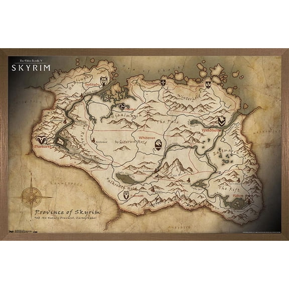 The Elder Scrolls V: Skyrim - Map Wall Poster, 14.725" x 22.375" Framed