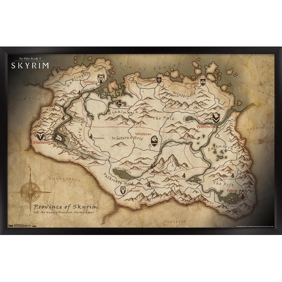 The Elder Scrolls V: Skyrim - Map Wall Poster, 22.375" x 34" Framed