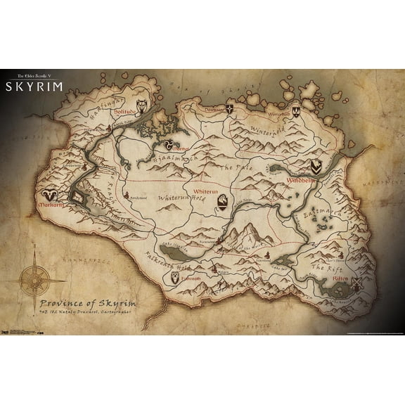 The Elder Scrolls V: Skyrim - Map Wall Poster, 22.375" x 34"