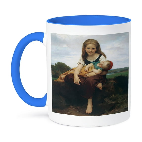 3dRose, The Elder Sister, 1869 by William-Adolphe Bouguereau, 11oz Two-Tone Blue Mug