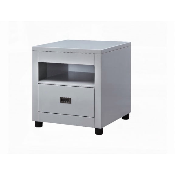 Eleanor Dove Gray Finish End Table with Classic Wooden Case-Frame and Round Legs