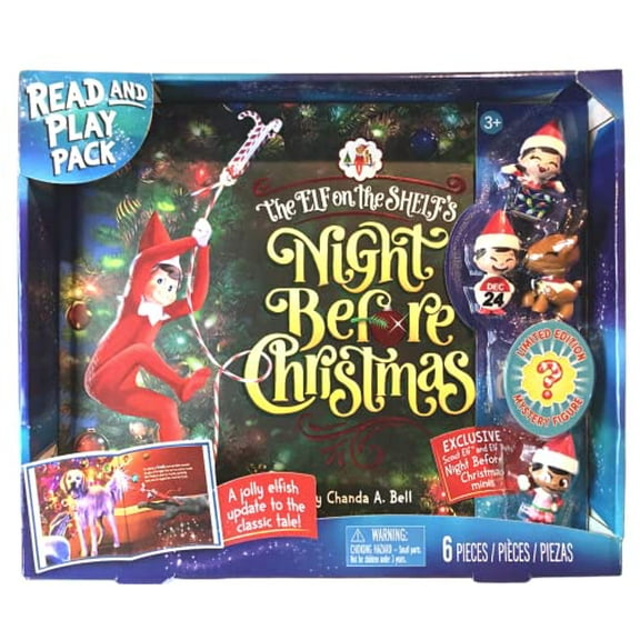 Pre-Owned The Elf on the Shelf's Night Before Christmas Read and Play Back Book PLUS 3 Scout Elf minis, 1 Elf Pet mini, and 1 mystery mini (Elf not included) Paperback
