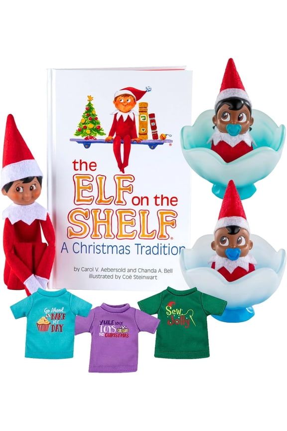 Bundle: Scout Elf Boy Dark Tone, Boy & Girl Dark Tone Frost Pips and 3 Elf T-Shirts