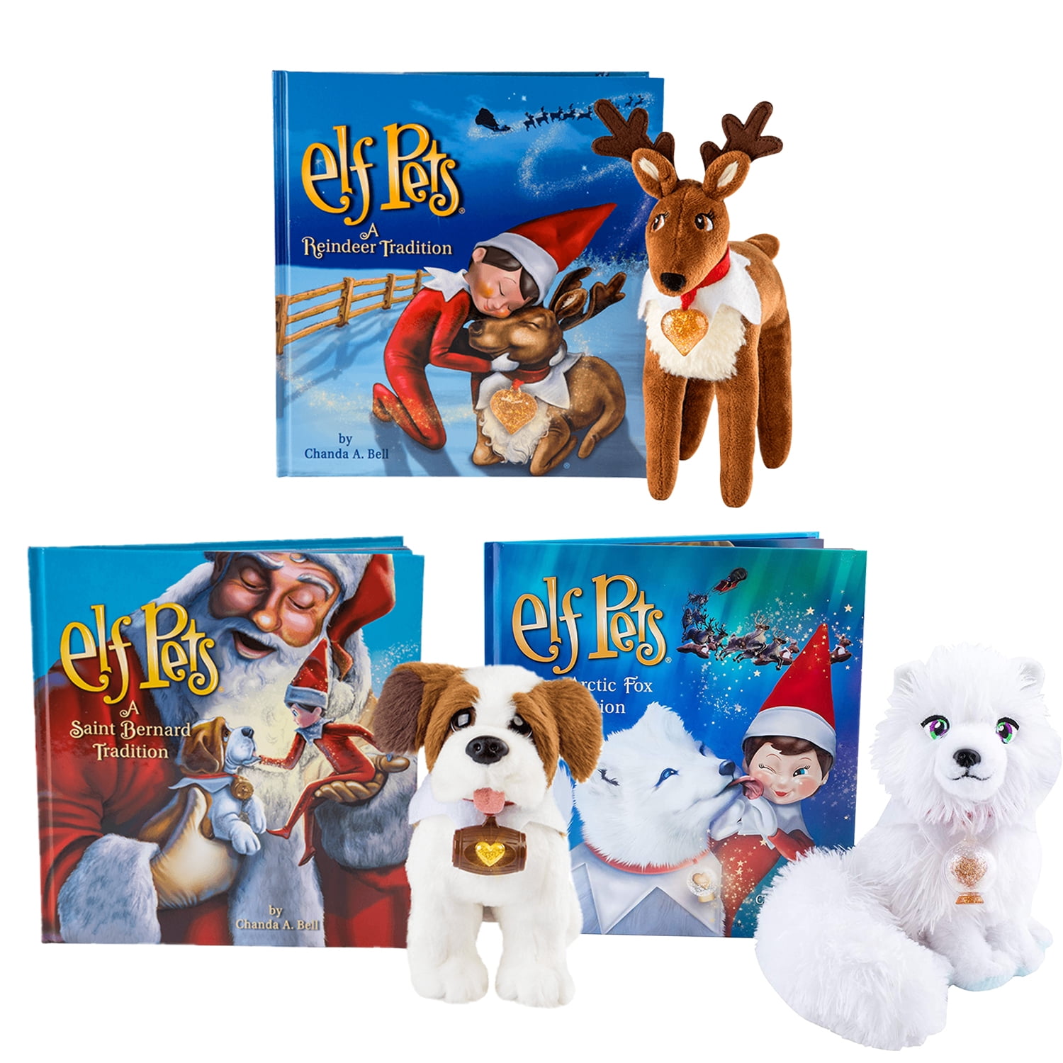 The Elf on The Shelf Elf Pets Complete Set: Reindeer, Arctic Fox, St.  Bernard, with Triple Feature Movie