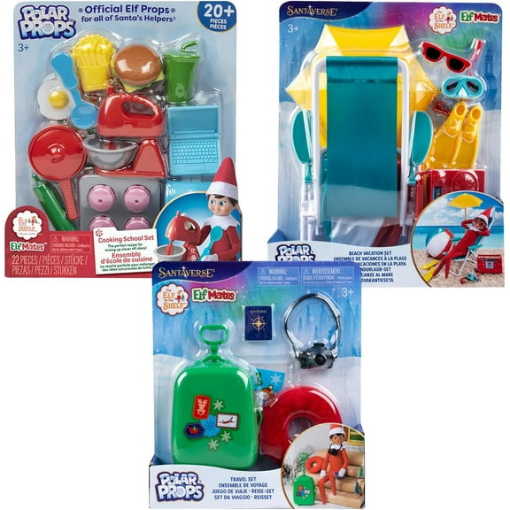 The Elf on The Shelf Polar Props Bundle of 3: Cooking School Set, Travel Set, and Beach Vacation Set