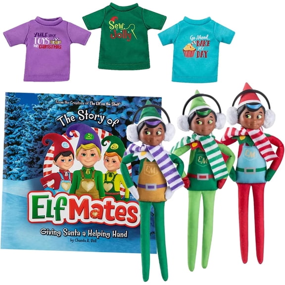 The Elf on the Shelf 2026 Elf Mates Super Pack with Accessories, Dark Tone, 3 Plush Dolls, Storybook and T-Shirts