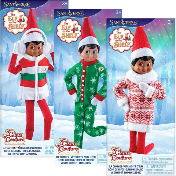 The Elf on the Shelf Claus Couture Outfit Bundle, Snowflake Snuggle PJs, Bundle-Up Puffer Vest & Snowflake Sweetie Dress, Elf Not Included, Ages 3+