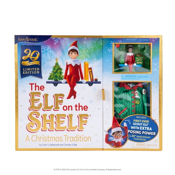 The Elf on the Shelf 20th Anniversary Scout Elf Boy with Blue Eyes, Posable Christmas Elf and Storybook