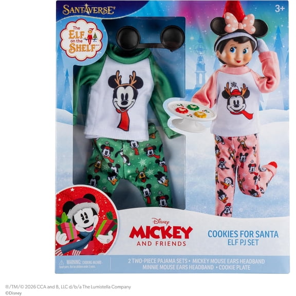 The Elf on the Shelf Disney Mickey & Friends Cookies for Santa Pajama Set for Scout Elf, Holiday PJs & Accessories, Elf Not Included, Ages 3+