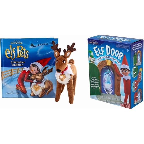 The Elf on the Shelf Elf Pets Reindeer Tradition Plush and Storybook with Santaverse Elf Door, Scout Elf Not Included, Brown